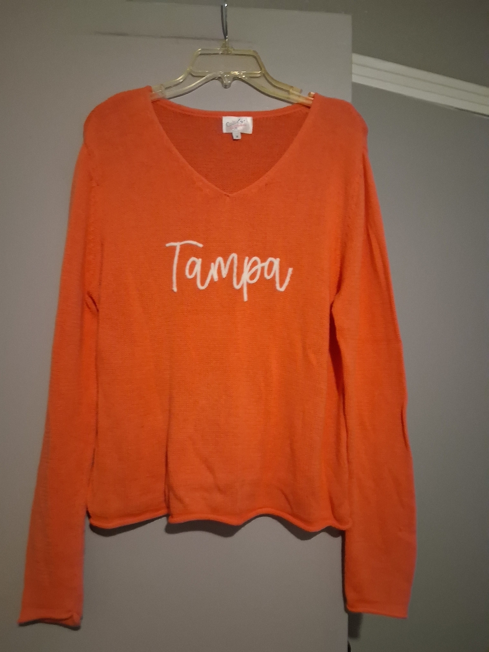 Tampa Script V-Neck Pullover Sweater - Orange